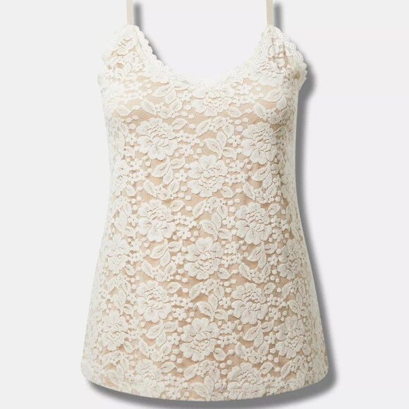 Torrid Cami Tank Top 5X Ivory All Over Stretch Textured Lace Layering Plus Size - Picture 1 of 4